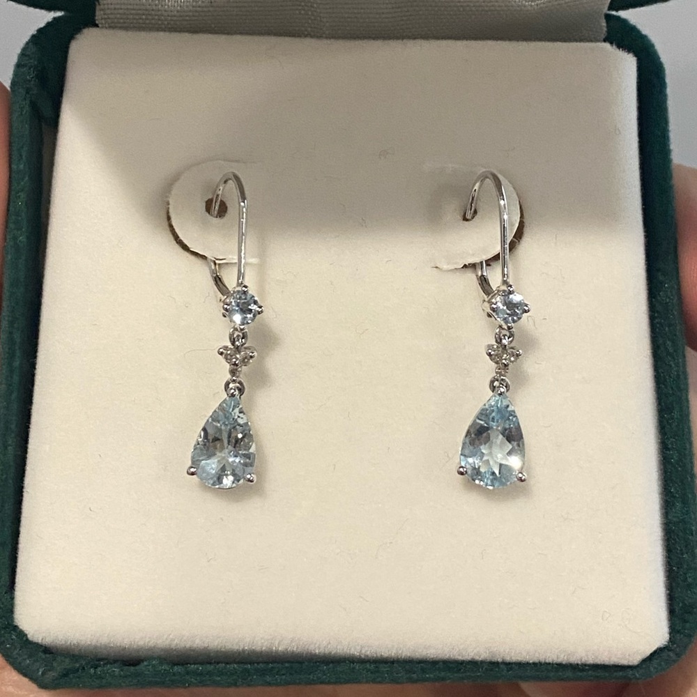 Aquamarine and Diamond Teardrop Dangle Earrings
